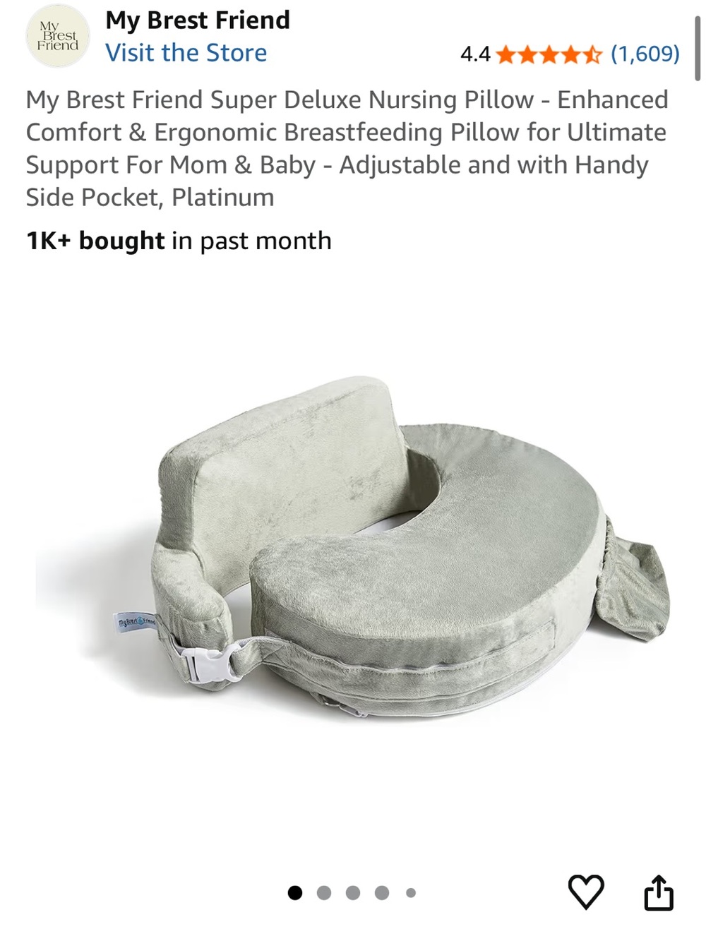 My Brest Friend Super Deluxe Nursing Pillow- Platinum Color